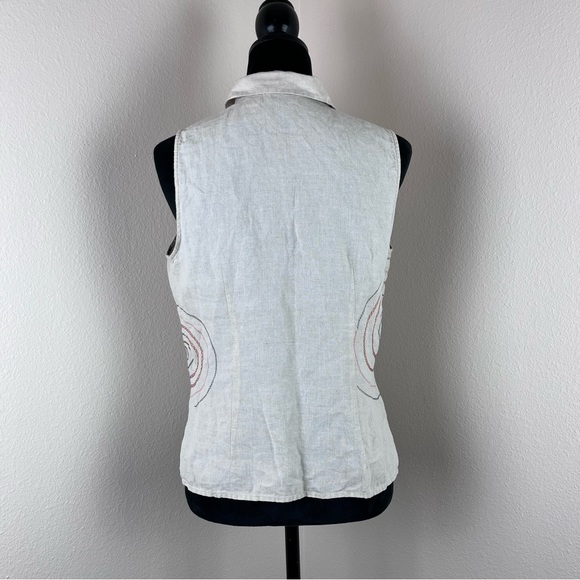 Vintage 90s Y2K Richard Malcolm tan embroidered Irish Linen button front shirt - Picture 4 of 12